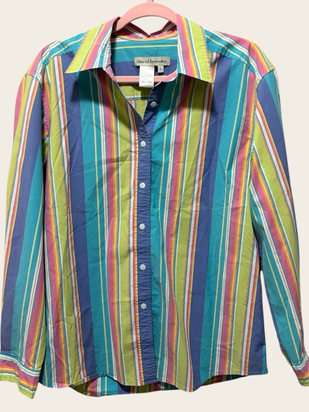 VINTAGE David Brooks Striped Button Down Shirt Multicolor Colorful Cotton Blend